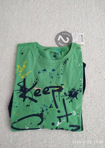 LCW  Erkek Çocuk Yeşil Baskılı Kısa kollu şortlu pijama takımı - Görsel 3