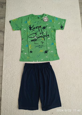 LCW  Erkek Çocuk Yeşil Baskılı Kısa kollu şortlu pijama takımı - Görsel 2