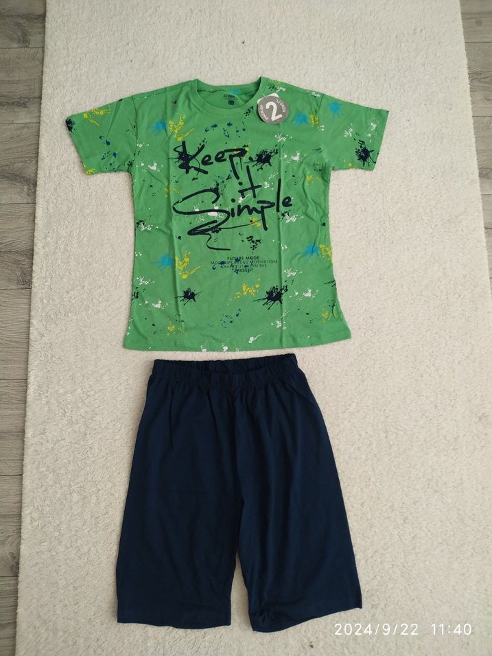 LCW  Erkek Çocuk Yeşil Baskılı Kısa kollu şortlu pijama takımı - Görsel 2