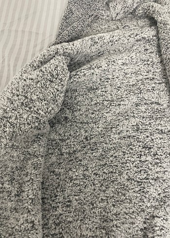 l Beden gri Renk Gri Kapüşonlu Kadın Peluş Ceket