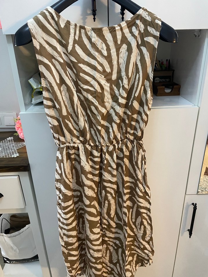 Kadın Kahverengi Midi Zebra Desenli Elbise - Görsel 4