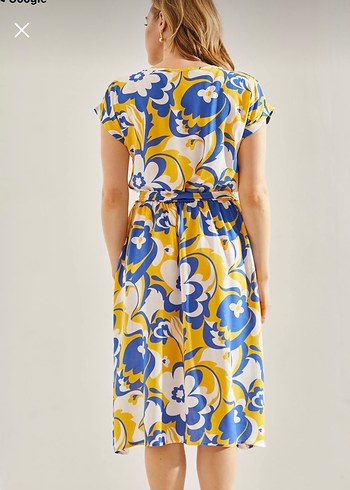 Xl beden Renkli Bağcıklı Midi Bohem Elbise - Görsel 2