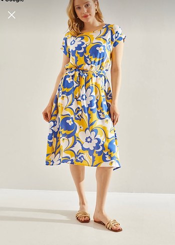 Xl beden Renkli Bağcıklı Midi Bohem Elbise - Görsel 3