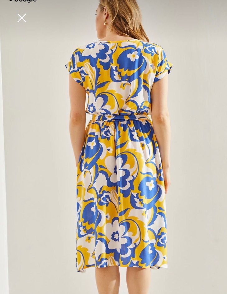 Xl beden Renkli Bağcıklı Midi Bohem Elbise - Görsel 2