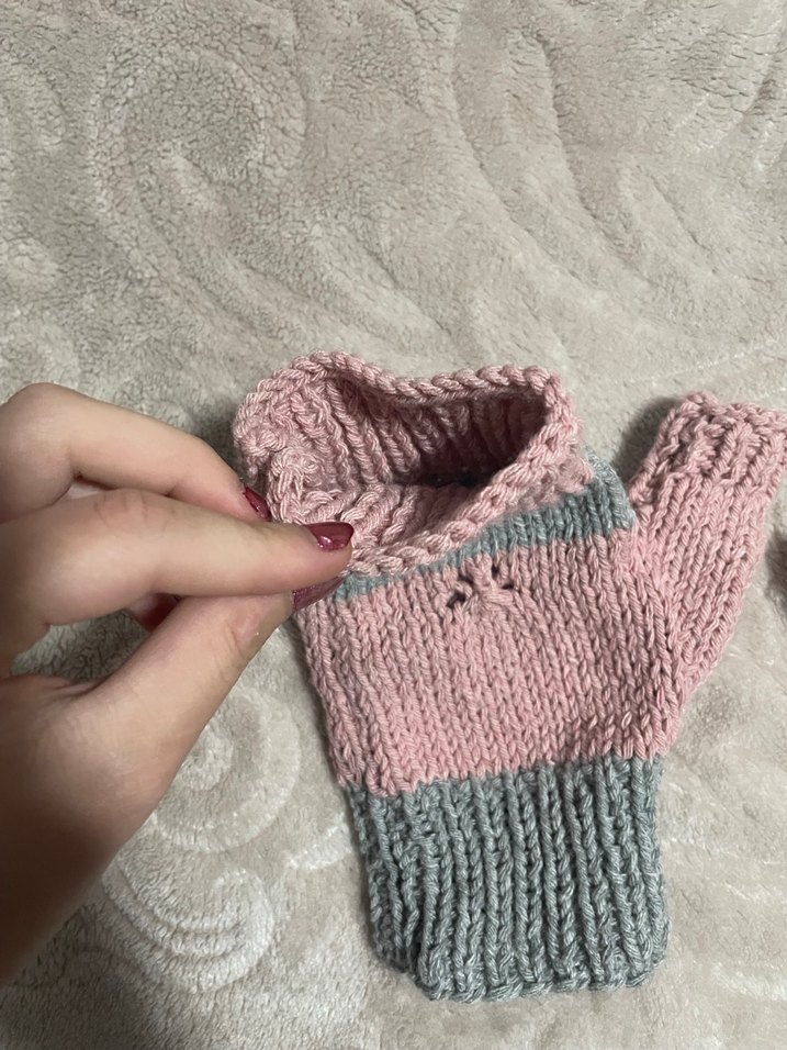 Pembe Gri Örgü Parmaksız Eldiven - Görsel 5