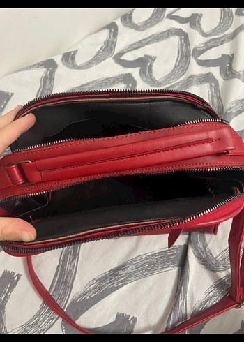 Kırmızı Deri Kadın Çanta - Görsel 3