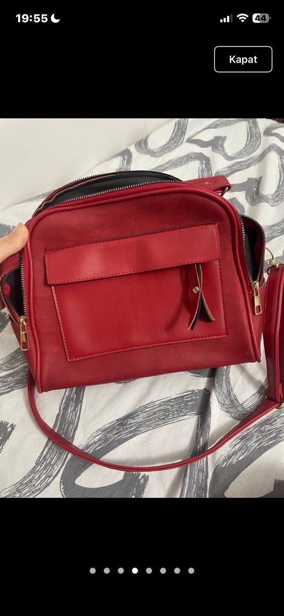 Kırmızı Deri Kadın Çanta - Görsel 4