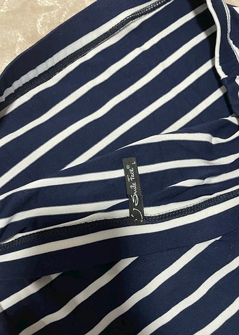 Yırtmaçlı Lacivert Çizgili Kadın Uzun Drapeli Etek - Görsel 6