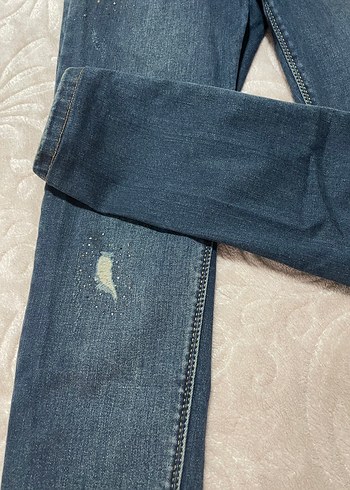 Taşlı Mavi Payetli Normal Kesim Denim Kadın Kot Pantolon - Görsel 6