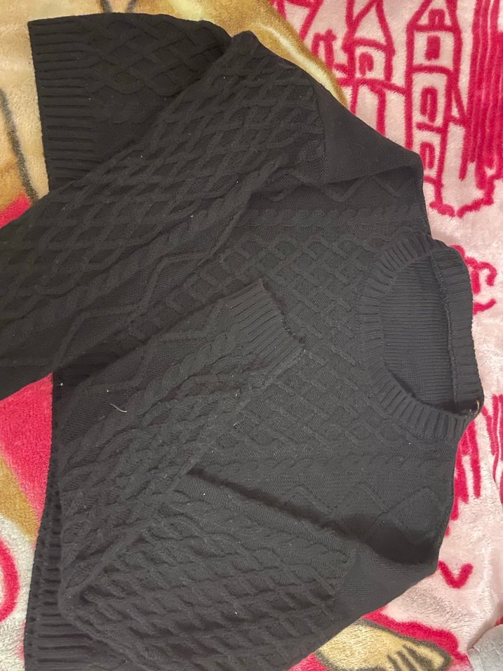 Crop Siyah Örgü Kadın Kazak - Görsel 2