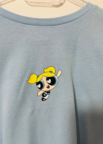 17-18 years Beden Defacto Powepuff Girls Bubbles Mavi Crop Tişört
