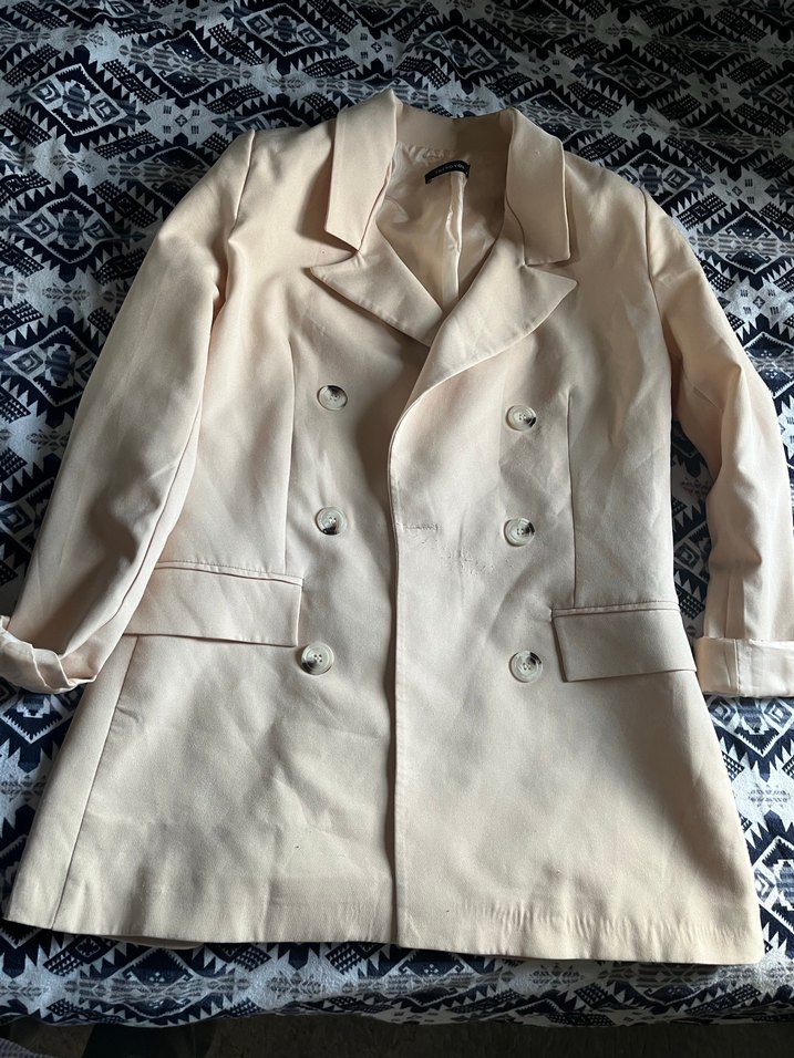 Bej Düğmeli Kadın Midi Blazer Ceket - Görsel 2