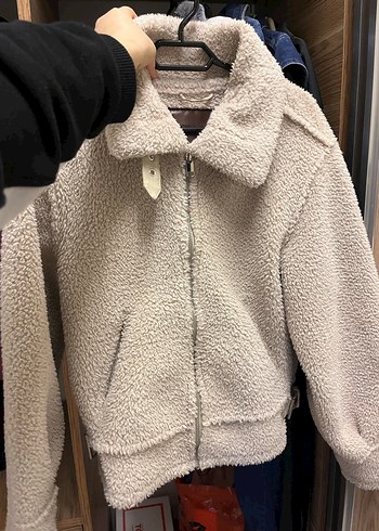 Bej Kadın Peluş Midi Ceket - Görsel 2
