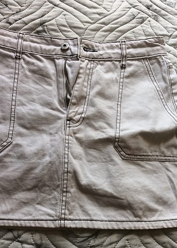 Beyaz Denim Mini Etek