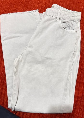 Bej Midi Boy Rahat Kesim Kadın Kot Pantolon