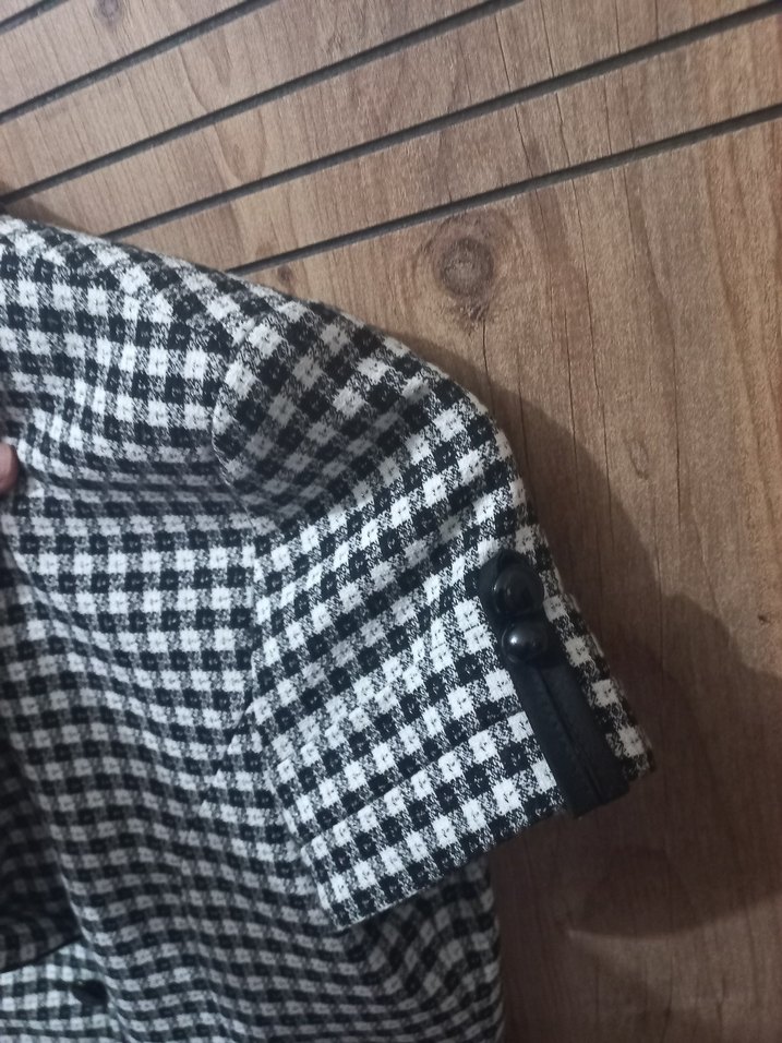 Kısa Kollu Gri Ekose Mini Blazer - Görsel 2