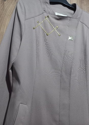 Bej Uzun Kadın Kaban Düğmeli Notched Yaka - Görsel 2