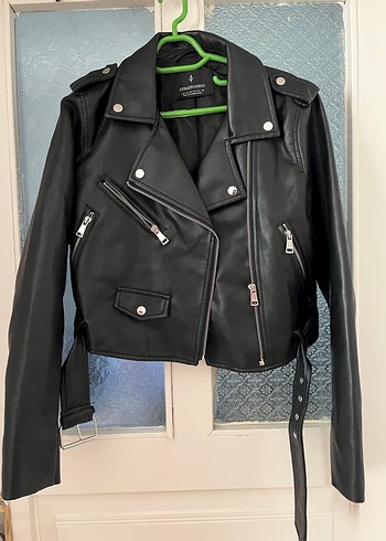 Siyah Deri Kadın Biker Ceket