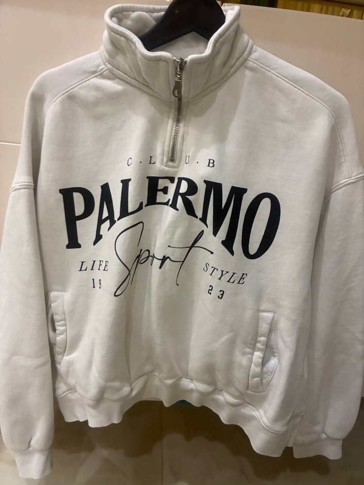 Beyaz Yarım Fermuarlı Palermo Sweatshirt - Görsel 2