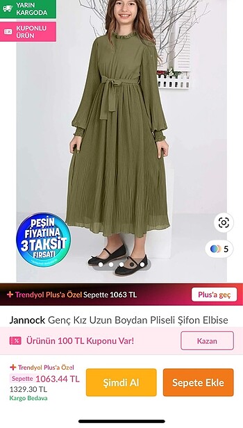 Defacto Kına yeşili (haki) kiz çocuk elbise