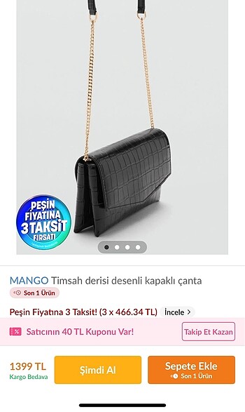 Mango Timsah Derisi Desenli Kapaklı Çanta