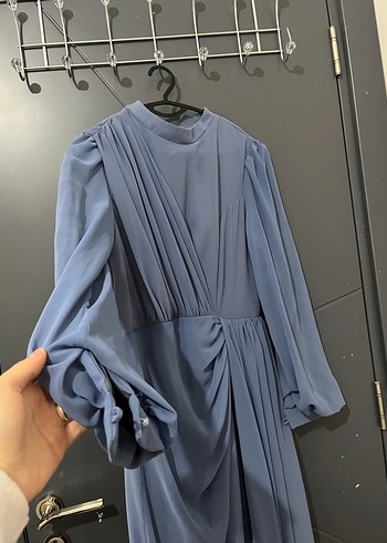 Drapeli Mavi Uzun Kadın Abiye - Görsel 3