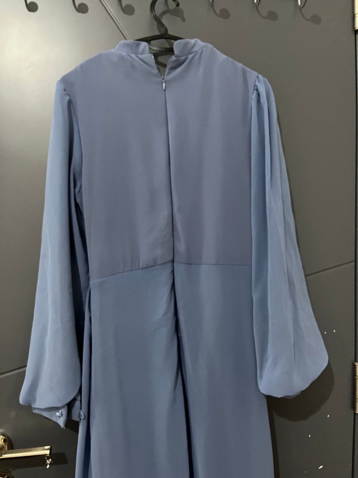 Drapeli Mavi Uzun Kadın Abiye - Görsel 4