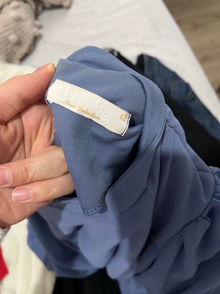 Drapeli Mavi Uzun Kadın Abiye - Görsel 5