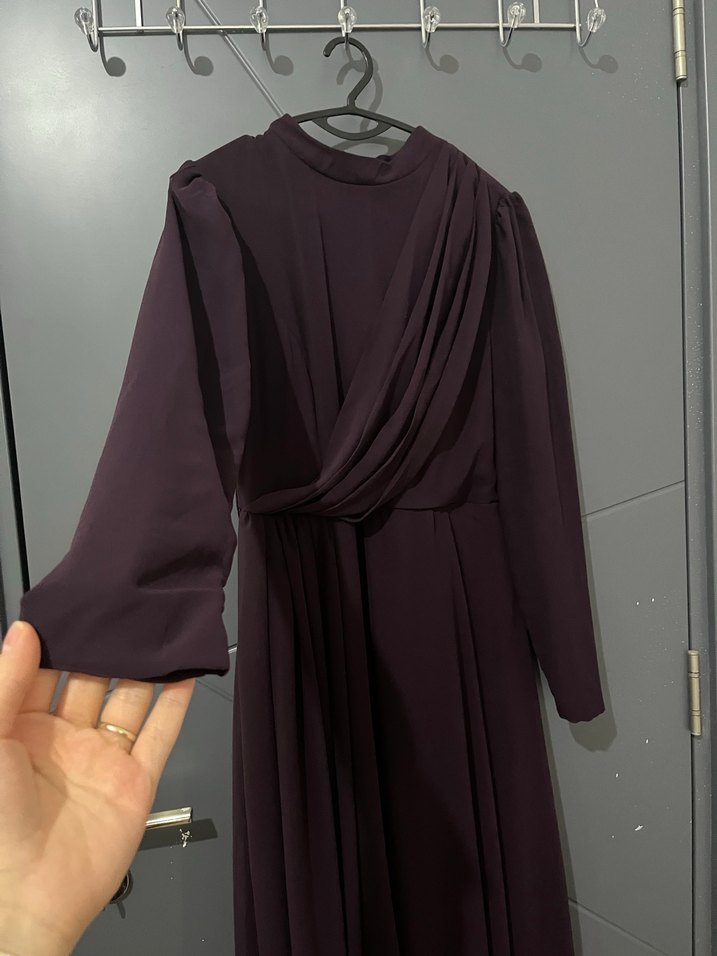 Uzun Mor Drapeli Kadın Abiye - Görsel 4