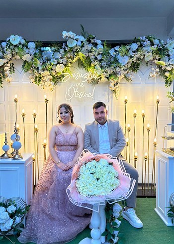 Dantel Detaylı Pembe Uzun Gelinlik - Görsel 6