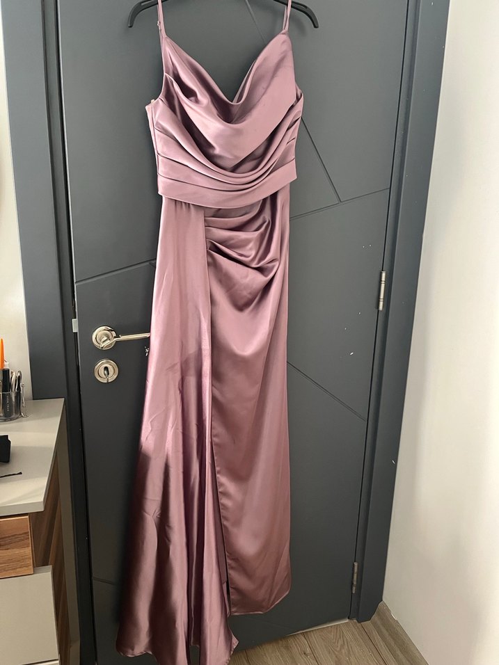 Bordo Drapeli Uzun Abiye Elbise - Görsel 4