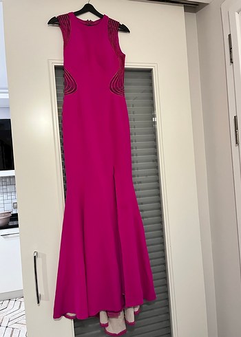 Pembe Drapeli Uzun Abiye Elbise - Görsel 3