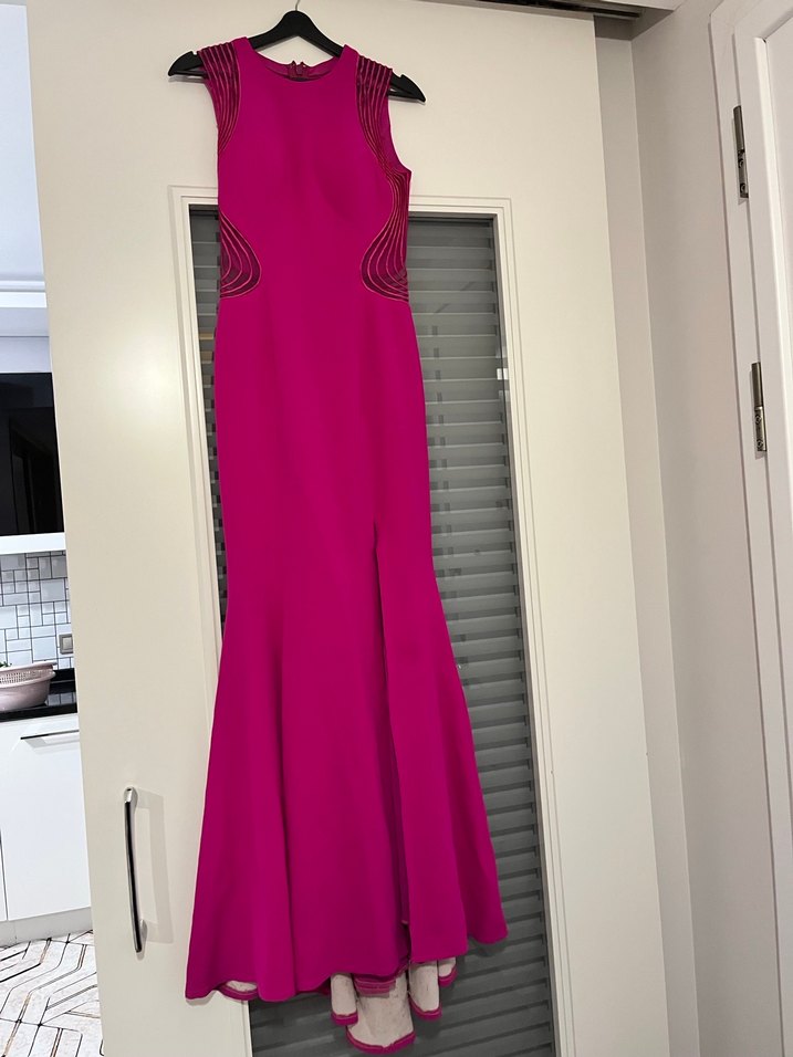 Pembe Drapeli Uzun Abiye Elbise - Görsel 3