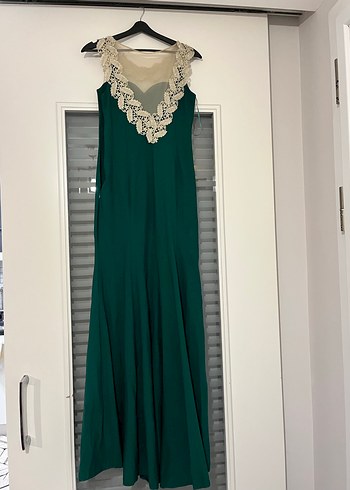 Drapeli Kolsuz Uzun Yeşil Abiye Elbise - Görsel 3