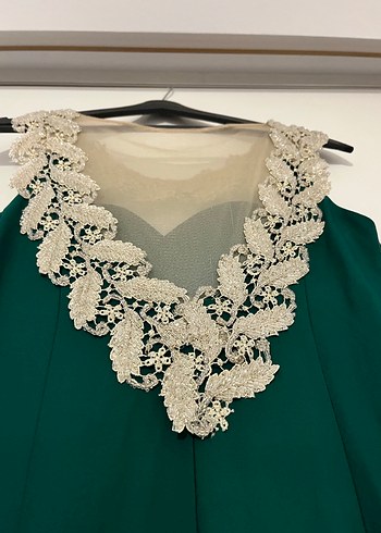 Drapeli Kolsuz Uzun Yeşil Abiye Elbise - Görsel 4