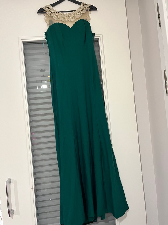 Drapeli Kolsuz Uzun Yeşil Abiye Elbise - Görsel 2