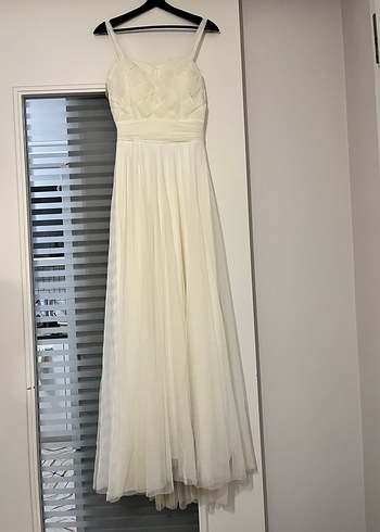 Beyaz A-Line Uzun Gelinlik - Görsel 2