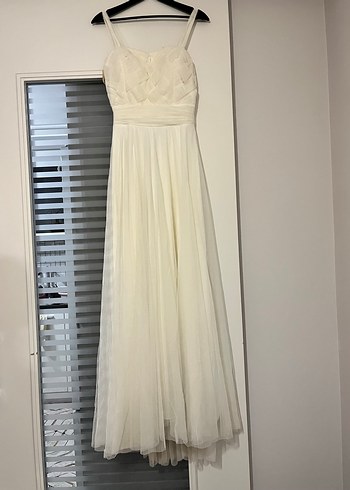 Beyaz A-Line Uzun Gelinlik - Görsel 3