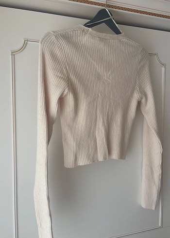 Bej V Yaka İnce Triko Hırka - Görsel 7