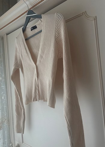 Bej V Yaka İnce Triko Hırka - Görsel 4