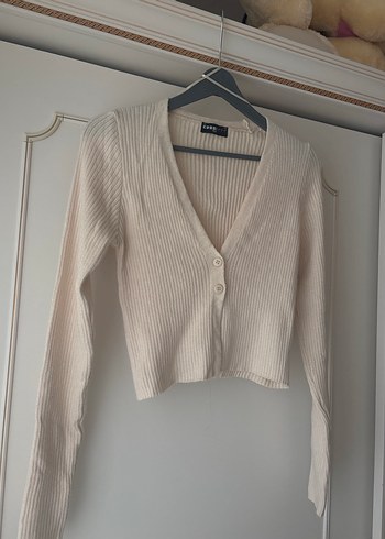 Bej V Yaka İnce Triko Hırka - Görsel 3