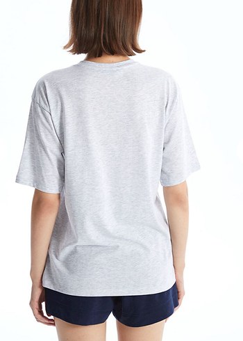 LC Waikiki Gri Baskılı Oversize Kadın Tişört