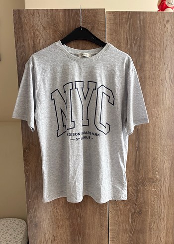 s Beden Gri Baskılı Oversize Kadın Tişört