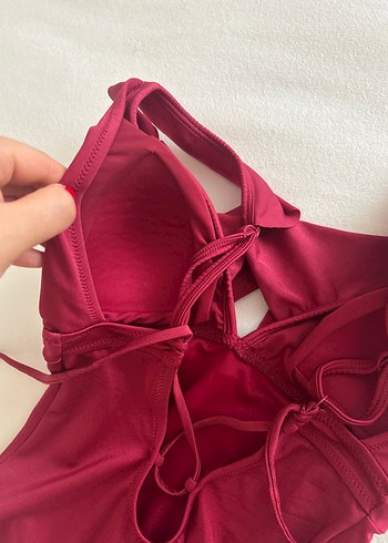 36 Beden bordo Renk Bordo Fırfırlı Kadın Mayo