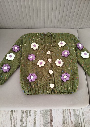 Çiçek Desenli Renkli Kız Hırka el emegi - Görsel 2