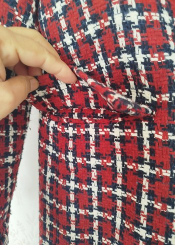 Düğmeli Kırmızı Ekose Kadın Blazer - Görsel 3