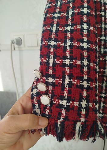 Düğmeli Kırmızı Ekose Kadın Blazer - Görsel 2