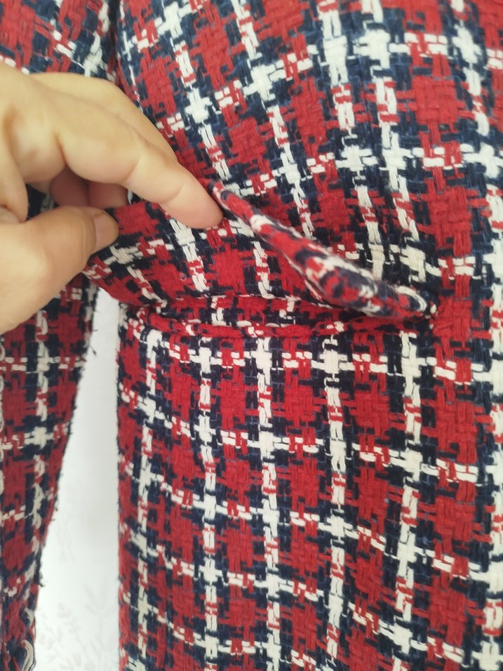 Düğmeli Kırmızı Ekose Kadın Blazer - Görsel 3