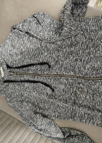 Kadın Gri Kapüşonlu Fermuarlı Sweatshirt - Görsel 4