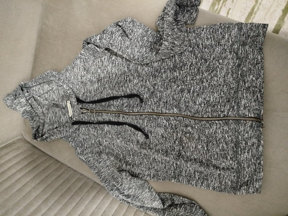 Kadın Gri Kapüşonlu Fermuarlı Sweatshirt - Görsel 4